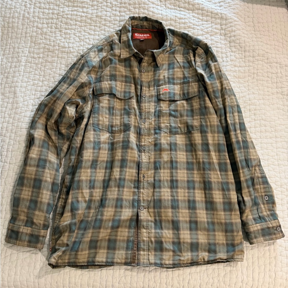 Simms Plaid Flannel and lined Jacket in Blue and Tan